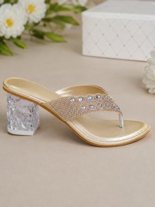Sandales compensées à talon moyen en strass dorés, bout ouvert, en Raxine, pour femme, idéales pour les fêtes et mariages, à enfiler - Product Image 3