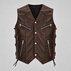<b>Men's</b> Vintage Genuine <b>Leather</b> Motorcycle Vest Biker Club Riding <b>Waistcoat</b> Custom Logo Private Label Wholesale - Product Image 2