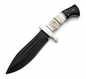 Couteau d'extérieur artisanal sur mesure, revêtement noir, manche en Micarta, garde en acier double Fuller - Product Image 5