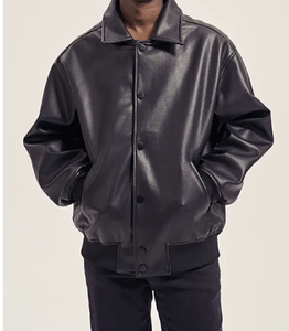 Chaqueta Bomber de Cuero Personalizada con Bordado, Cuello Alto, Logotipo Frontal, Impermeable, Transpirable, Cortavientos, con Cierre de Cremallera - Product Image 6