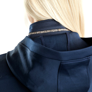 Veste d'équitation pour femme, à capuche, coupe ajustée, fermeture éclair, respirante, extensible, vêtements de sport d'extérieur, bleu marine - Product Image 5