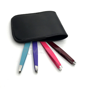 Pinzas para cejas RMI Silver Tip con diferentes colores de recubrimiento en polvo, con estuche magnético de cuero y juego de pinzas. - Product Image 4
