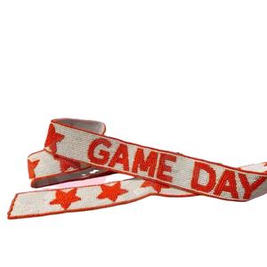 <b>Game</b> Day Star Customized White Gold Seed Bead Bag Straps '<b>Hook</b> Em Horns' Fashionable Accessory Beaded Purse Strap - Product Image 1