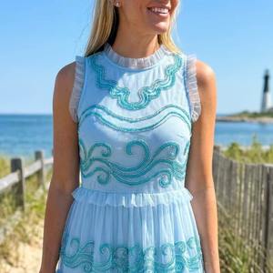 Vestido Mini de Tul con Cuentas Azul Claro de Lujo, Diseño de Olas del Océano, para Cóctel, Fabricante Mayorista - Product Image 2