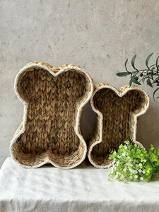 Juego de 2 cestas de almacenamiento con forma de hueso, cestas de almacenamiento tejidas de jacinto de agua para perros y gatos, hechas en Vietnam. - Product Image 3