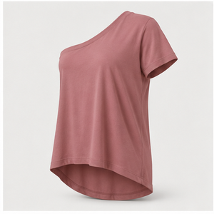 เสื้อยืดผู้หญิงสีชมพูอมเทา แขนสั้น ไหล่เดียว ทรงหลวม รุ่น WTS-0191 - Product Image 4