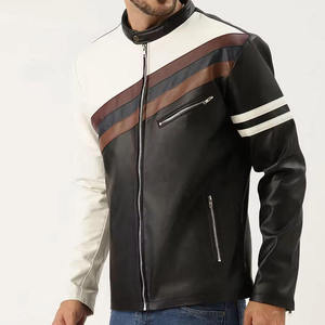 Men's Colorblock Striped Faux <b>Leather</b> Biker <b>Jacket</b> - Slim Fit Moto Style - Product Image 2