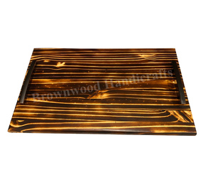 ถาดไม้สนเผาทำเสร็จคุณภาพสูงพร้อมที่จับโลหะสำหรับเสิร์ฟอาหารและใช้งานอเนกประสงค์อื่นๆมีสไตล์ - Product Image 1