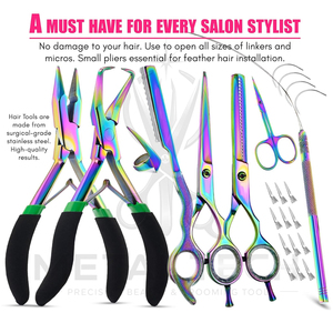 Rainbow Titanium Shade Premium Quality Travel Case Hair Extension <b>Tools</b> Loop Needle Hair Clips For Beauty Salon Hair Care - Product Image 3