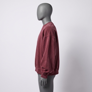 Sudadera de cuello redondo para hombre, color rojo vino lavado, con bordado de arco beige vintage, de forro polar grueso, estilo oversize, venta al por mayor - Product Image 5