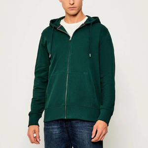 Sudadera con Capucha y Cierre para Hombre, Color Verde Oscuro, Corte Regular, Algodón French Terry, Diseño Casual con Bolsillos, Ropa de Otoño - Product Image 1