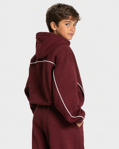 Sweat à capuche décontracté surdimensionné pour garçon, couleur bordeaux avec détails contrastants, en molleton premium - Product Image 2