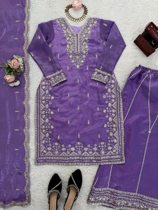 Gorgeous Lavender Color Pure GMY <b>Silk</b> <b>Fabric</b> Intricate Thread with Sequence work Designer Salwar Kameez For Women Or Girls Wear - Product Image 6