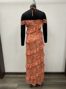 Floral Print Chiffon Maxi <b>Dress</b> With Ruffles <b>Spaghetti</b> <b>Strap</b> Loose Fit Casual Summer <b>Dress</b> - Product Image 2