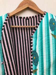 Knitted Cotton <b>Quilted</b> Reversible New Print Breathable Stripe Party Wear Handblock Printed <b>Jacket</b> Gift For Women Wholesale - Product Image 2