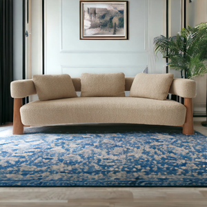 Sofá Curvo de Tres Plazas con Patas de Madera, Respaldo Acolchado, Diseño Escandinavo, Muebles para Sala de Estar - Product Image 6