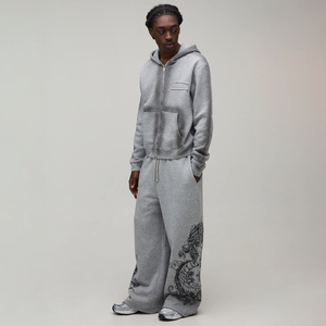 Pantalones Deportivos Anchos de Algodón Gris Jaspeado con Cordón en la Cintura, Tejido Ecológico, Estilo Urbano para Hombre, Personalizables con su Propio Diseño - Product Image 4