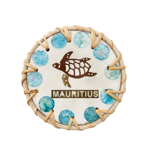 Handcrafted Rattan-Edged Mother-of-Pearl Coaster - Luxury Iridescent Shell Inlay Heat Insulator - Premium Artisanal <b>Table</b> Mat - Product Image 2