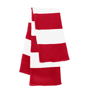 Bufanda de punto premium con rayas rojas y blancas estilo rugby para hermandades, de acrílico, con extremos abiertos, para invierno, para aficionados de equipos, con logotipo personalizado, cálida, tipo gorro largo para aficionados. - Product Image 6