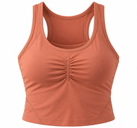 Débardeur de yoga double couche pour femme, haut de sport à maintien élevé et élastique avec fronces sur le devant