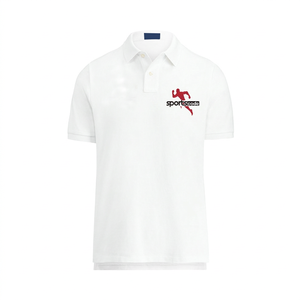 Polo à manches courtes blanc pour homme, couleur unie, col boutonné, logo imprimé sur le devant, haut sportif - Product Image 1