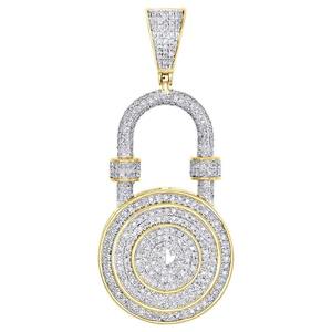 Colgante de Candado Chapado en Oro de 18K con Diamantes Redondos de Corte Brillante y Microincrustaciones, Amuleto Unisex Estilo Hiphop, Joyería de Regalo - Product Image 1