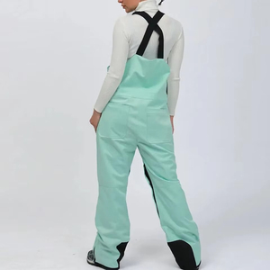 <b>Women</b> Waterproof Ski Bib <b>Overalls</b> Insulated Snowboarding Pants Adjustable Straps Mint Green Synthetic Fleece Lined - Product Image 2