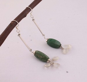 Vente en gros de boucles d'oreilles en argent sterling 925 avec jade vert naturel, boucles d'oreilles pendantes en pierre précieuse de jade vert, fabricant de bijoux en argent S925 - Product Image 2
