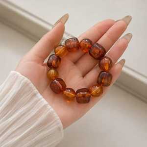 Handmade Resin Bangle Chunky Geometric Beaded Artistic Modern Color Block Stretch Bracelet Women Jewelry - Product Image 4