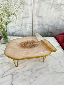 Handmade Round Resin Cake Platter With Gold Trim And Black Accents Cake Stand - Product Image 5