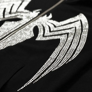 Men's <b>Black</b> Hooded Fleece <b>Jacket</b> With <b>Sequin</b> Spider Emblem Glitter Print Front Zipper Streetwear Winter Wear Rhinestone Pullover - Product Image 5