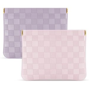 Set di 2 Borse Cosmetiche Portatili in Pelle per Donne, Design a Quadretti, Portamonete e Portarossetto - Product Image 1