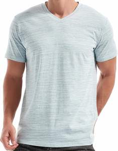 T-shirt pour homme en coton 100% gris clair à col en V, décontracté, à manches courtes, respirant, séchage rapide, pour la salle de sport, le quotidien, doux et confortable - Product Image 3
