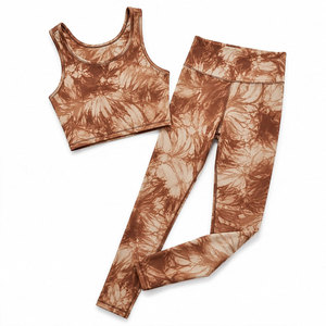 Conjunto de Yoga Tie Dye, Top Corto y Leggings de Cintura Alta, Dos Piezas, Spandex Poliéster, Elástico en Cuatro Direcciones, Ropa Deportiva sin Costuras para Mujer - Product Image 1