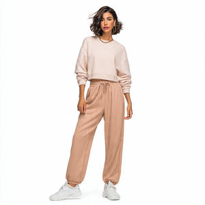 Pantalones de chándal de forro polar para mujer, estilo flare, para exteriores, de invierno, con cuello redondo, manga larga, oversize, para mujer - Product Image 4