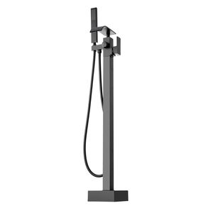 Rubinetto per vasca da bagno freestanding con doccia a pioggia, miscelatore a pavimento, rubinetto di riempimento vasca, rubinetteria con beccuccio girevole a 360 gradi e due modalità di getto d'acqua - Product Image 1
