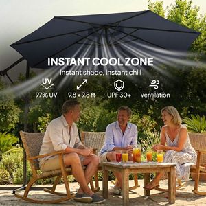 Ombrellone da Patio Blu Navy da 3 Metri con Design a Sbalzo Girevole a 360°, Manovella e Copertura Inclinabile - Product Image 4