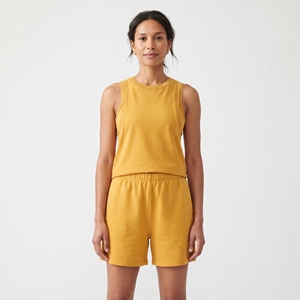Camiseta Deportiva Amarilla de Algodón para Mujer, con Aberturas en los Brazos, Ajustada, sin Mangas, para Gimnasio, Entrenamiento y Deportes - Product Image 5