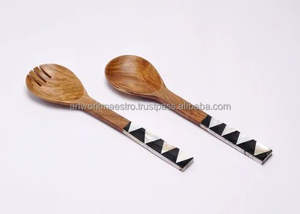 Ensemble de cuillères décoratives en bois indien et coquillages, artisanat maître, incrusté de nacre, écologique et durable - Product Image 4