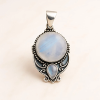 Pendentif en argent sterling avec pierre de lune arc-en-ciel, oxydé, bijoux bohèmes faits à la main, collier en pierre de lune naturelle, d'inspiration vintage