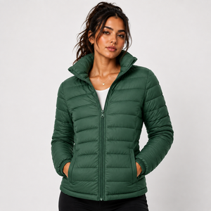 BROTHERS BOND INDUSTRY Women's <b>White</b> Breathable Canvas Quilted <b>Puffer</b> <b>Jacket</b> Stand Collar Zipper Closure Full Sleeve Winter - Product Image 1
