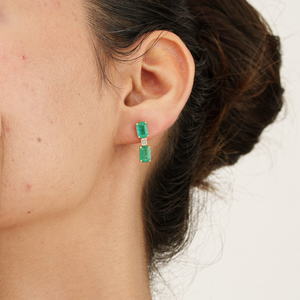 New Collection Hot Sale Octagon Cut Emerald & Diamond K14 Original Yellow Gold Drop <b>Earrings</b> For Women May Birthstone Jewelry - Product Image 6