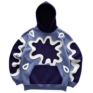 Sudadera con Capucha Oversize con Apliques de Ondas Abstractas, Estilo Streetwear Unisex, Bloques de Color, Multicolor, Venta al por Mayor, OEM, Logotipo Personalizado - Product Image 4