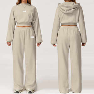 Conjunto Deportivo Informal de Dos Piezas para Mujer, Chaqueta Holgada, Pantalones Anchos, Sudadera con Capucha, 500gsm 400gsm, Personalizado - Product Image 6