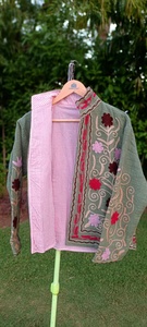 Chaqueta Blusón de Algodón con Bordado Floral a Mano para Mujer, Cuello Alto, Manga Larga, Transpirable, Ecológica, para Invierno - Product Image 2