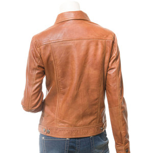 Women's Genuine Leather <b>Trucker</b> <b>Jacket</b> Turn-down Collar Full Sleeve Solid Color Button Closure Wholesale Factory - Product Image 3