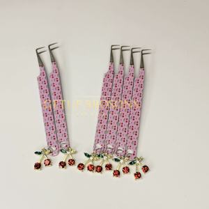 Ensemble de pinces à cils Cherry Design, rose, en acier inoxydable, applicateur professionnel pour cils, kit d'outils de beauté, antistatique - Product Image 2