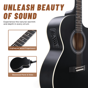 Guitarra Acústica KMA102 de 41 Pulgadas, Fabricada en Madera de Tilo, con Amplificador de 15W, Afinador y Otros Accesorios, Borde Negro Mate - Product Image 4