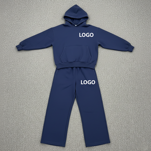 Ensemble de sweat-shirt à capuche bleu marine pour homme, motif color block, style streetwear, tissu polaire respirant, vêtements d'hiver - Product Image 1