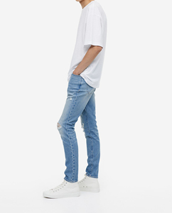 Zip-fly and <b>Button</b> Closure Waist Breathable and Durable Blue <b>Jeans</b> Men's Classic Design Straight Leg Denim Pants - Product Image 2